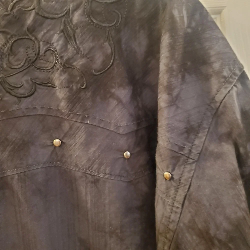 Affliction Gray/blk 2X Lng Slv Embroidery‎ ButtnUp Shirt Studs Goth Grunge Biker